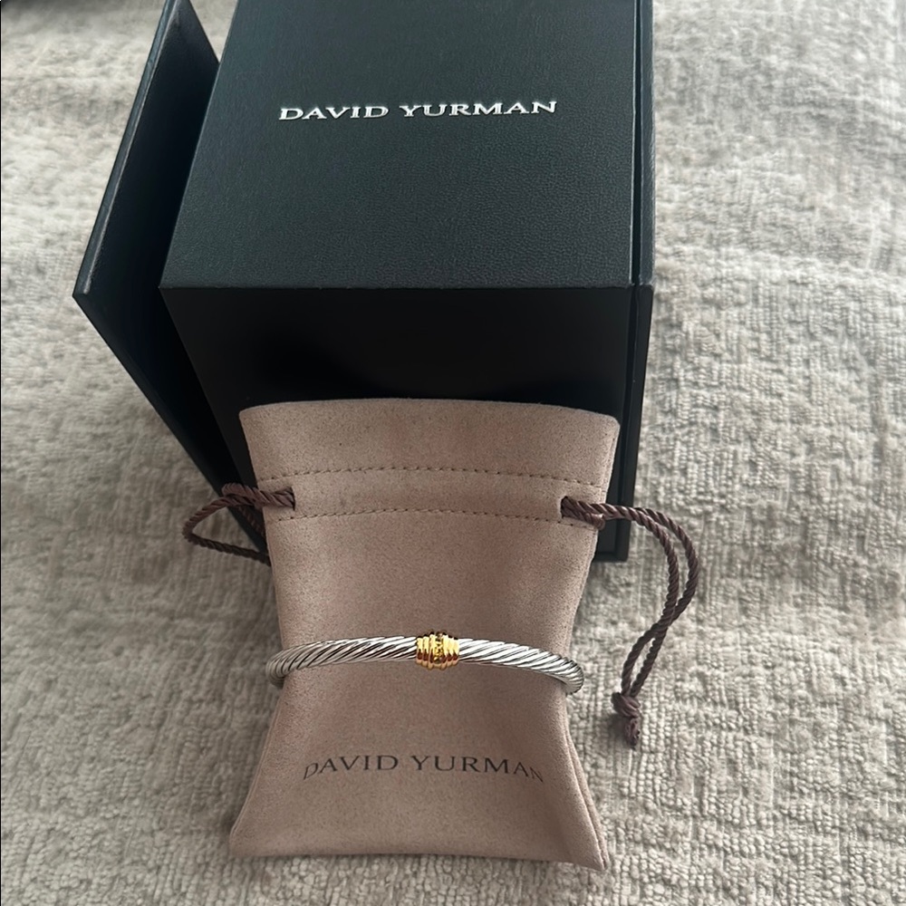 David Yurman Silver Cable Bracelet with Gold Accent